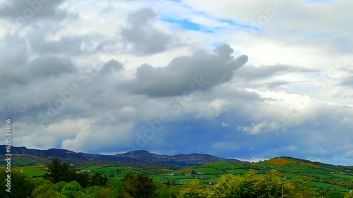 Mountain and clouds, trees, sky photo