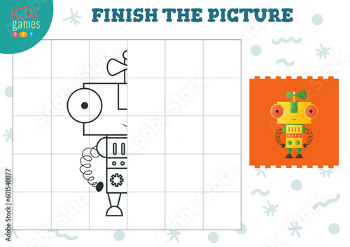 Copy picture vector illustration. Complete and coloring game for preschool and school kids