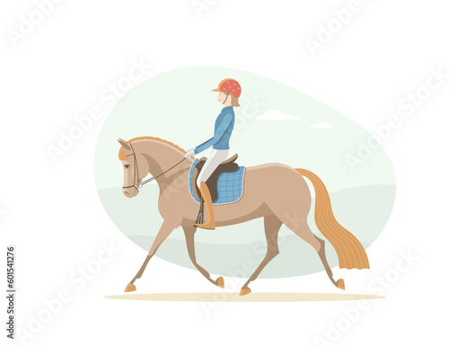 Young riders rides her pony in the park, vector illustration © irinamaksimova