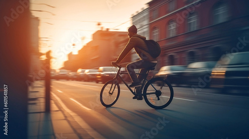 Wallpaper Mural Generative Ai image of a person riding a bicycle in an urban city Torontodigital.ca