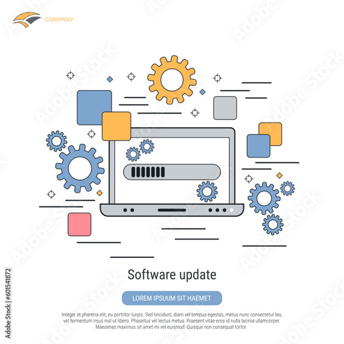 Software update, program installation flat contour style vector concept illustration