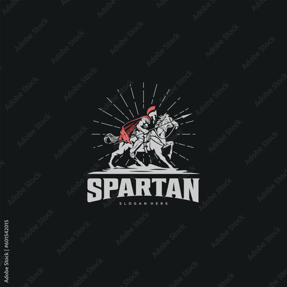 illustration of spartan king god in armor and helmet, riding a horse holding a spear ready to attack illustration of spartan king god in armor and helmet, riding a horse holding a spear ready to attack