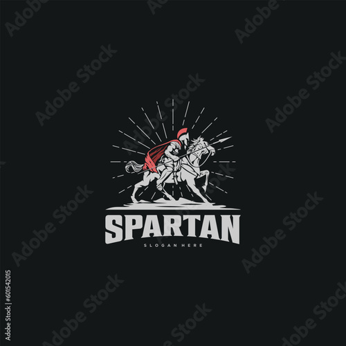 illustration of spartan king god in armor and helmet, riding a horse holding a spear ready to attack