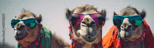 Generative Ai image of a camels wearing costumes photo