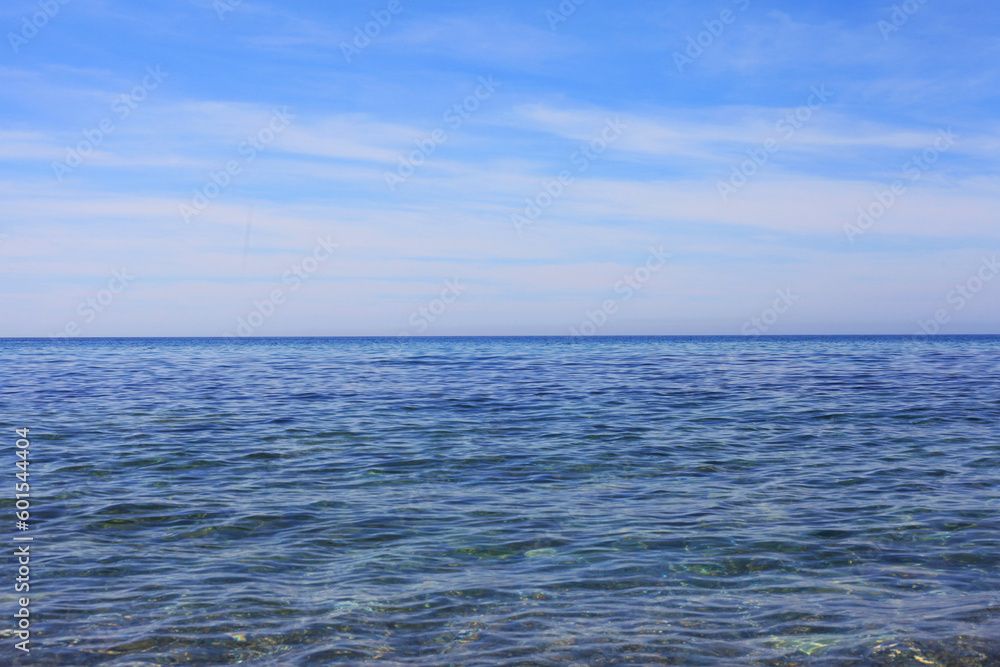 Crystal Water Sea Sky Horizon and Super Clear And Clean Beach. Calm wave . 