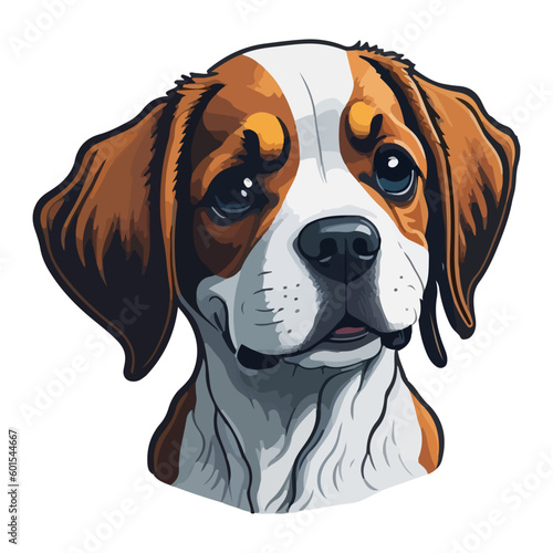 Cute dog in cartoon style. Sticker of a colorful puppy. Vector.