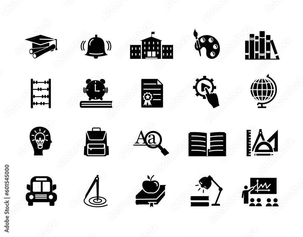 Education black icons set. Collection of graphic elements for website ...