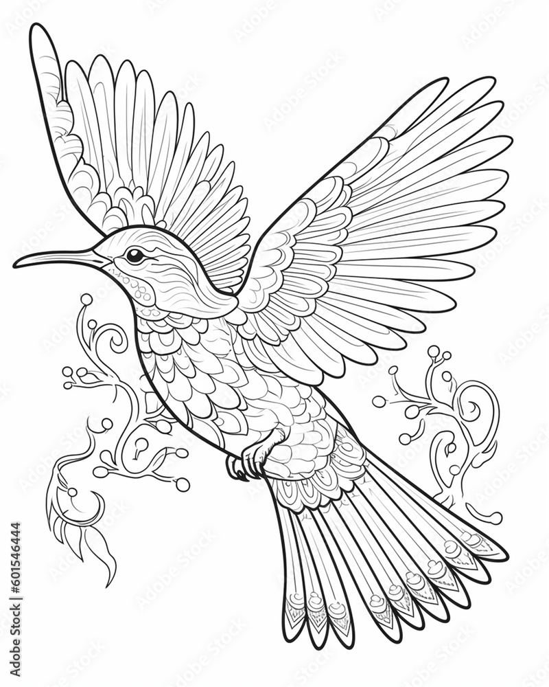 coloring page for kids humming - bird flying