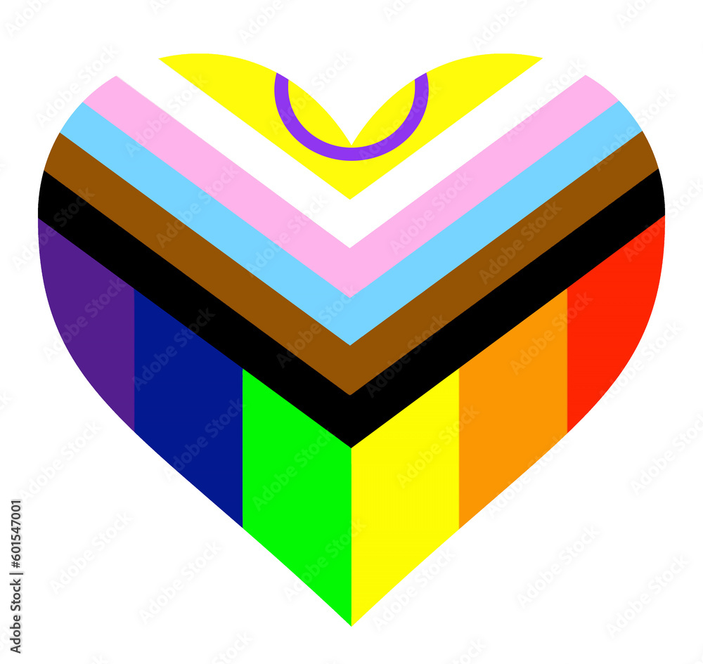 Obraz premium LGBTQ flag into a heart shape, actualized LGBT flag heart shaped,