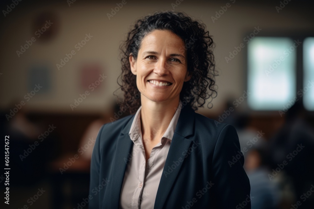 Portrait of happy mature businesswoman smiling at camera in conference room Portrait of happy mature businesswoman smiling at camera in conference room