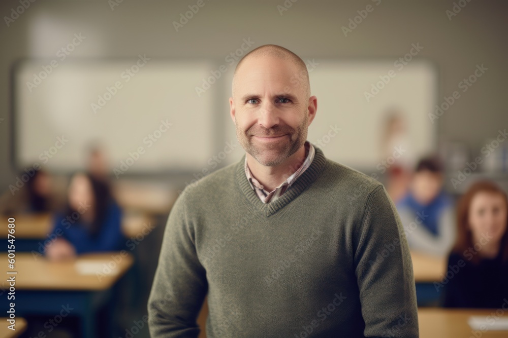 Portrait of confident teacher standing in front of his students in classroom Portrait of confident teacher standing in front of his students in classroom