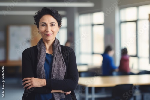 Portrait of confident businesswoman standing with arms crossed in conference room