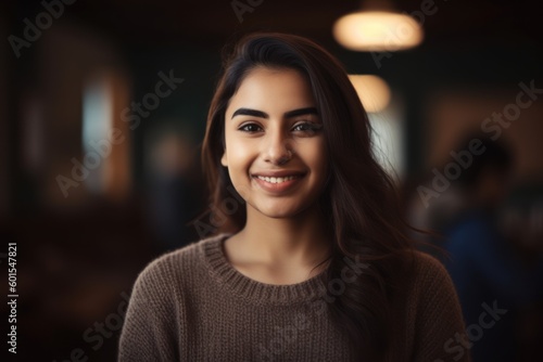 Wallpaper Mural Portrait of a beautiful young woman smiling at the camera in a cafe Torontodigital.ca