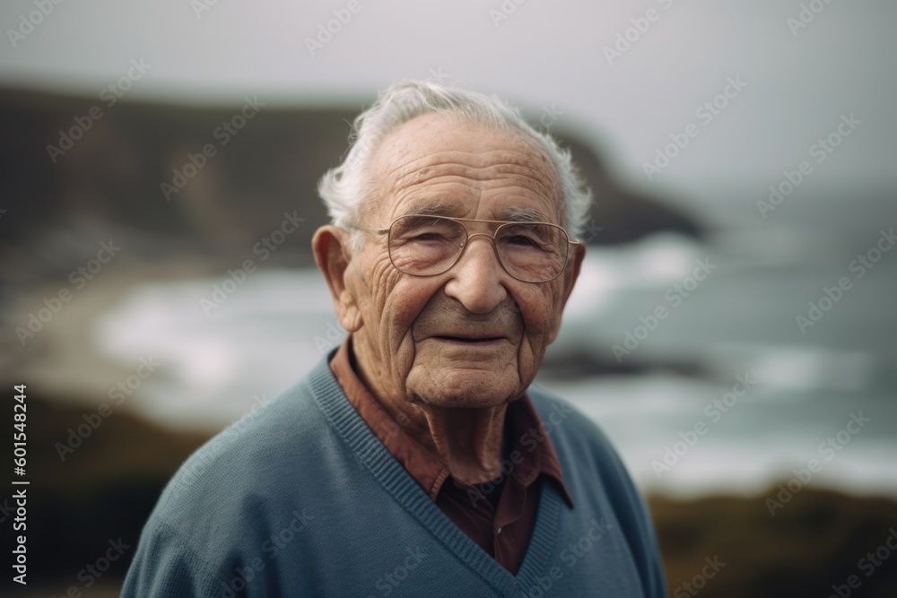 Portrait of a senior man looking at the camera with the ocean in the background Portrait of a senior man looking at the camera with the ocean in the background