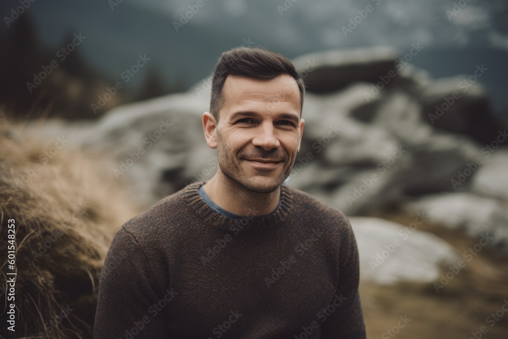 Portrait of a handsome young man on the top of a mountain Portrait of a handsome young man on the top of a mountain