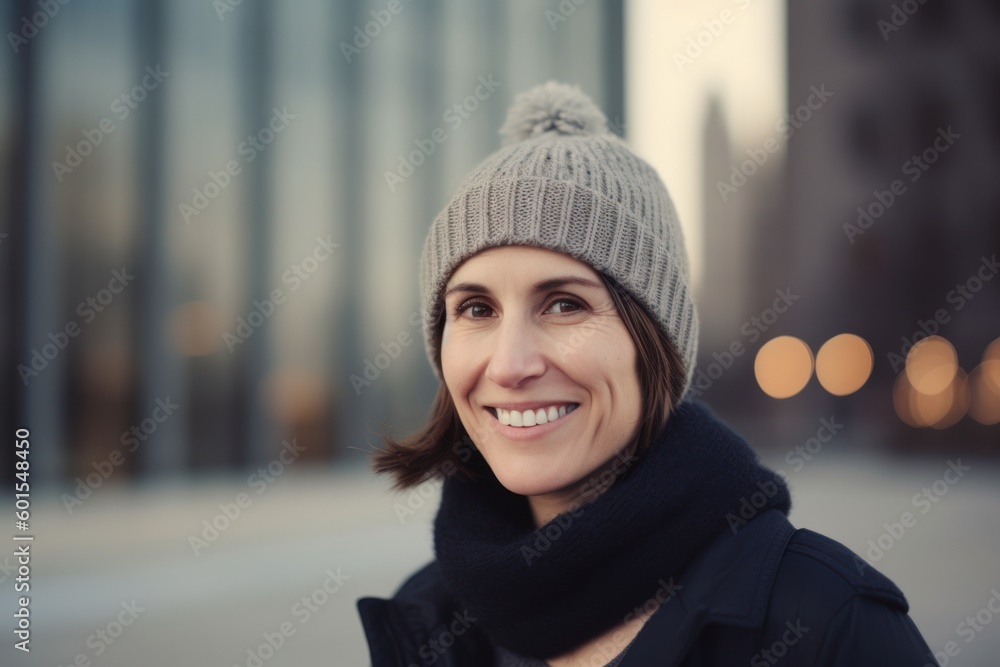 Portrait of a beautiful young woman in a winter hat and coat outdoors Portrait of a beautiful young woman in a winter hat and coat outdoors