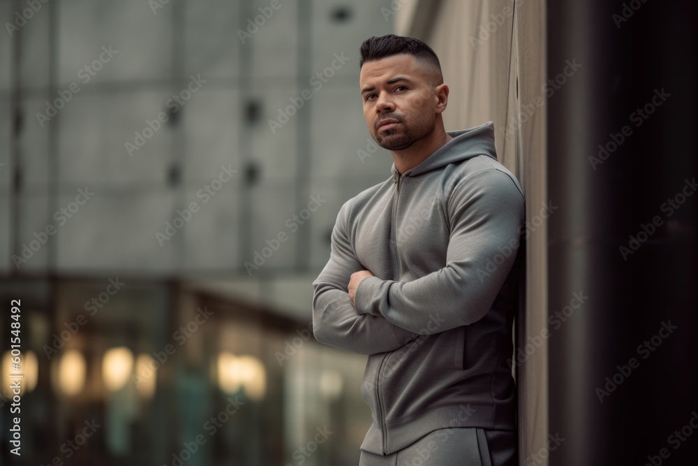 Portrait of a handsome young man in grey sportswear outdoors Portrait of a handsome young man in grey sportswear outdoors