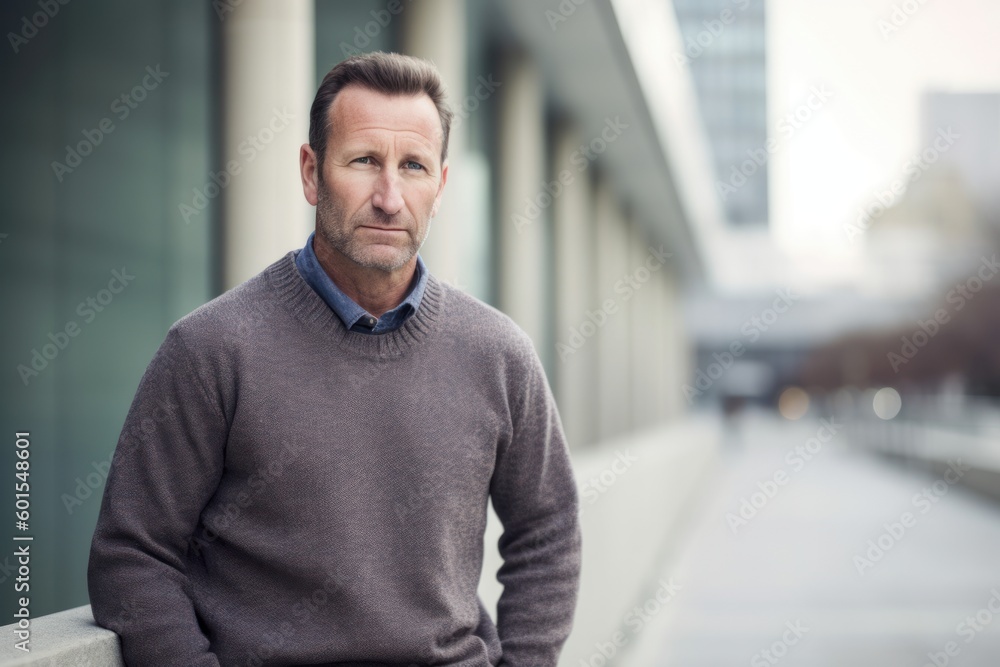 Handsome middle-aged man in an urban setting with a serious expression Handsome middle-aged man in an urban setting with a serious expression