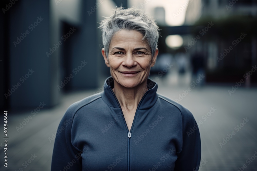 Portrait of senior woman in sportswear smiling at camera outdoors Portrait of senior woman in sportswear smiling at camera outdoors