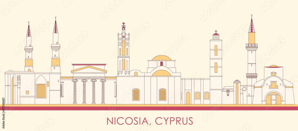 Cartoon Skyline panorama of city of Nicosia, Cyprus - vector illustration