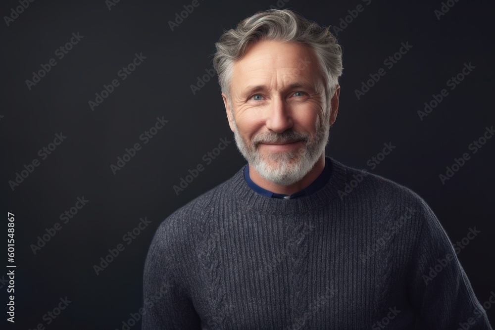 Fototapeta premium Portrait of a senior man on a black background. Men's beauty, fashion.