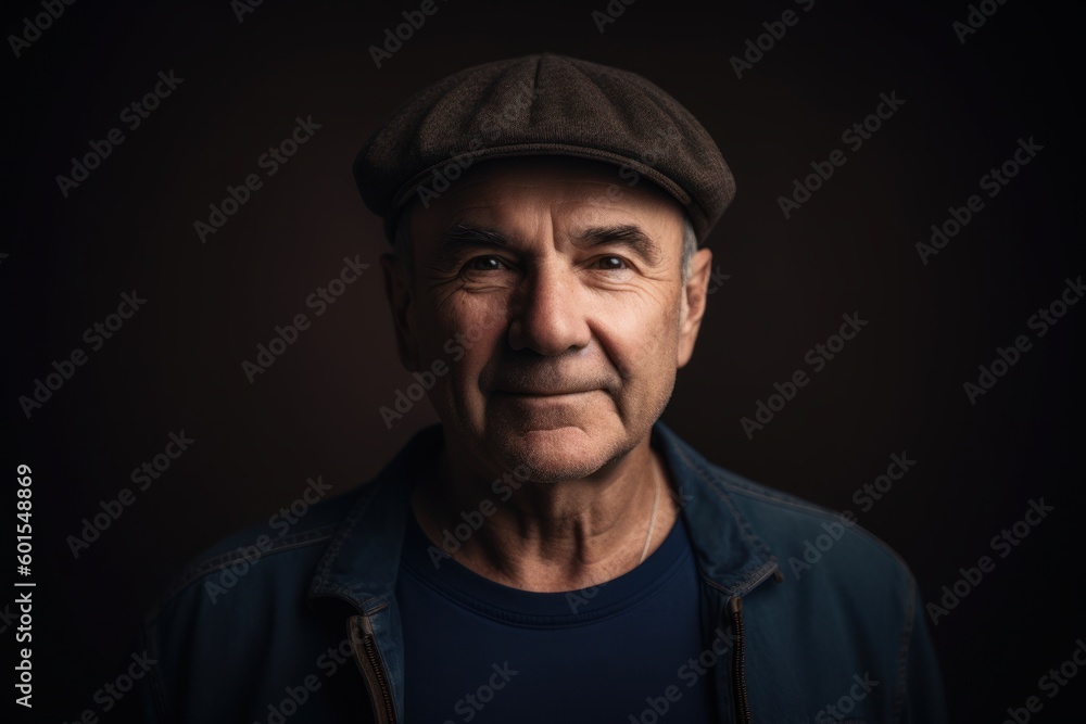 Portrait of an old man in a cap on a dark background Portrait of an old man in a cap on a dark background