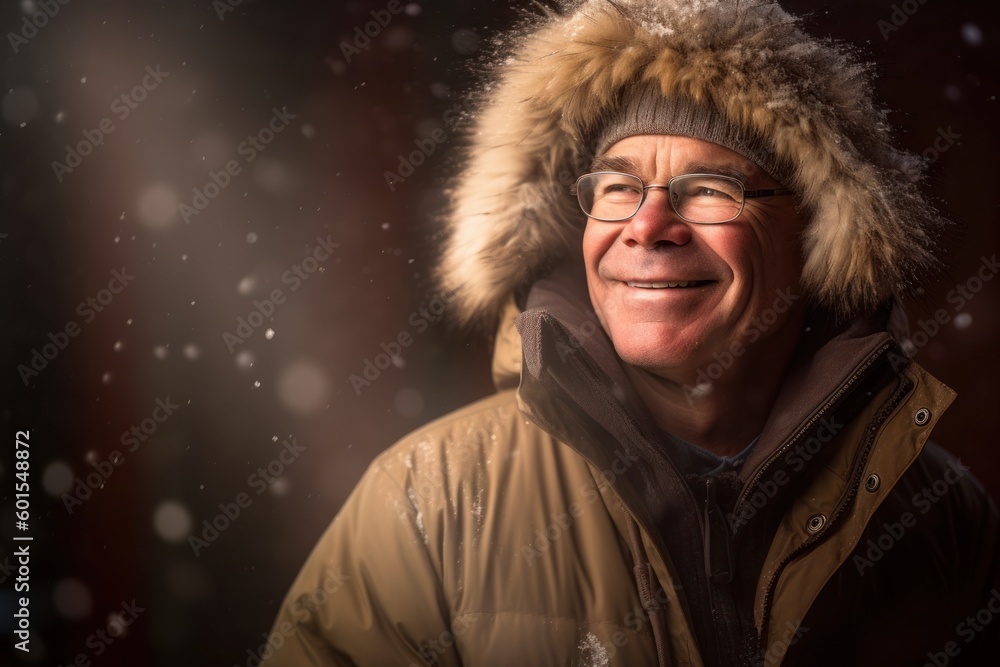 Portrait of a happy senior man in winter coat and glasses. Portrait of a happy senior man in winter coat and glasses.