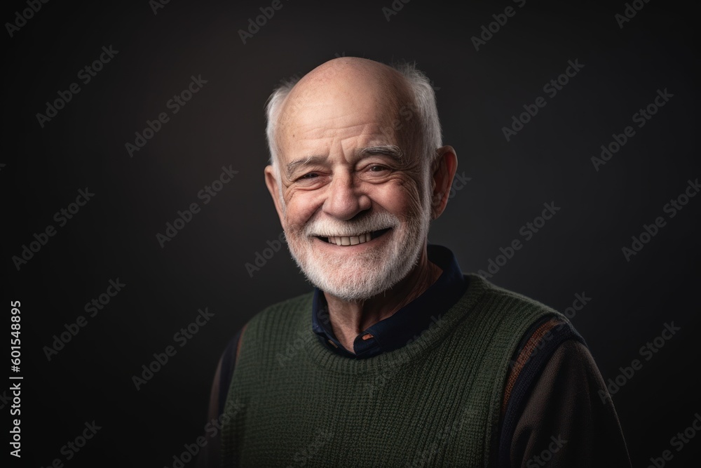 Portrait of a smiling senior man on a black background. Studio shot. Portrait of a smiling senior man on a black background. Studio shot.