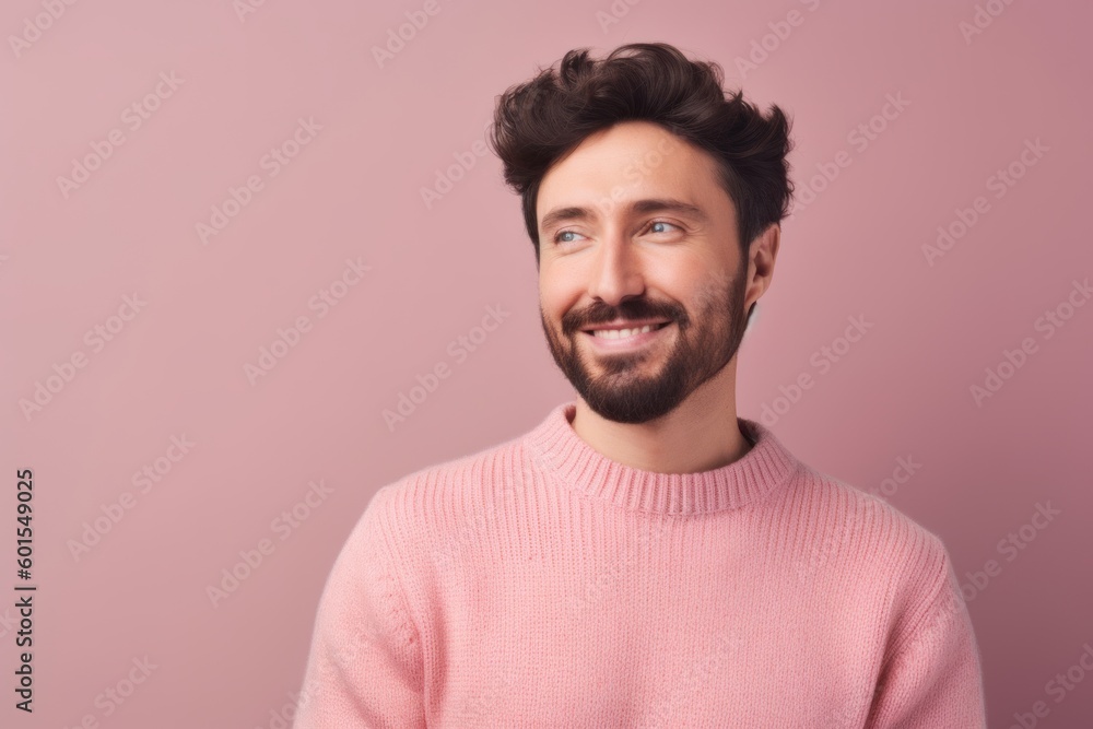 Portrait of a handsome young man in a pink sweater on a pink background Portrait of a handsome young man in a pink sweater on a pink background