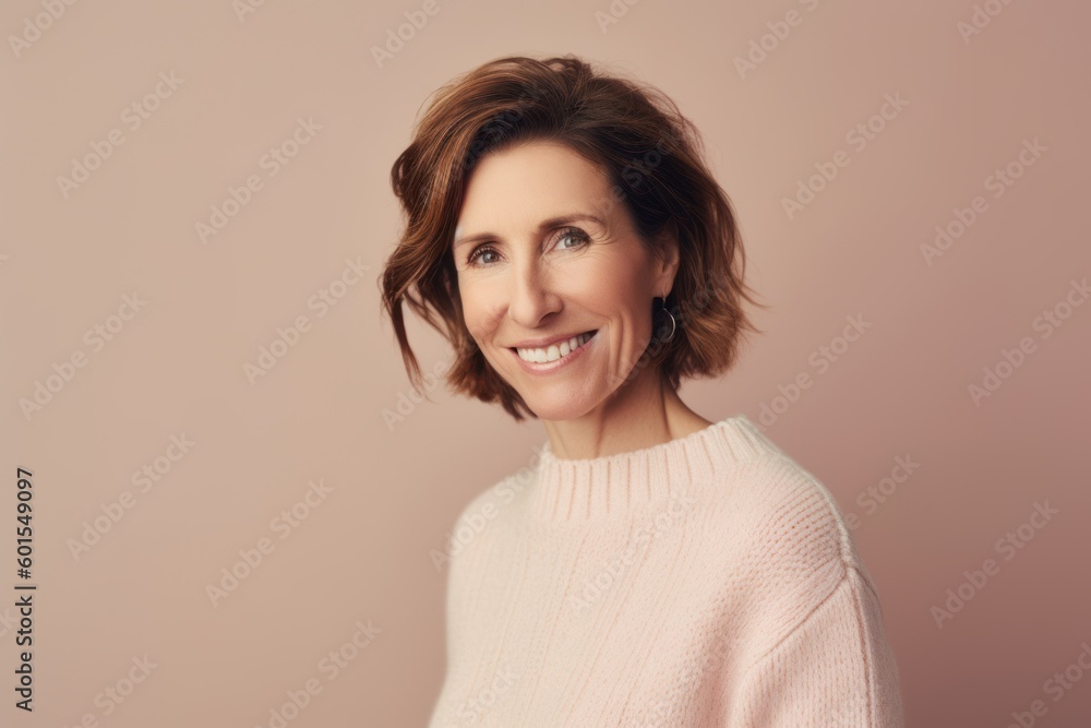 Portrait of a smiling middle-aged woman in a beige sweater Portrait of a smiling middle-aged woman in a beige sweater