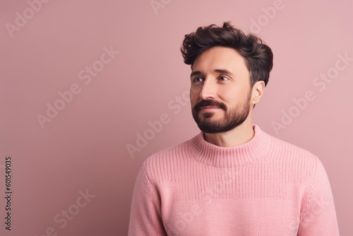 Portrait of a handsome young man in a pink sweater on a pink background © Hanne Bauer
