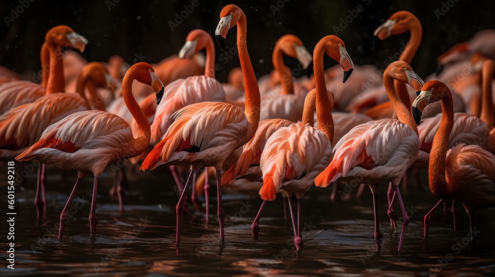 Obraz premium flock of flamingos , ai, ai generative, illustration