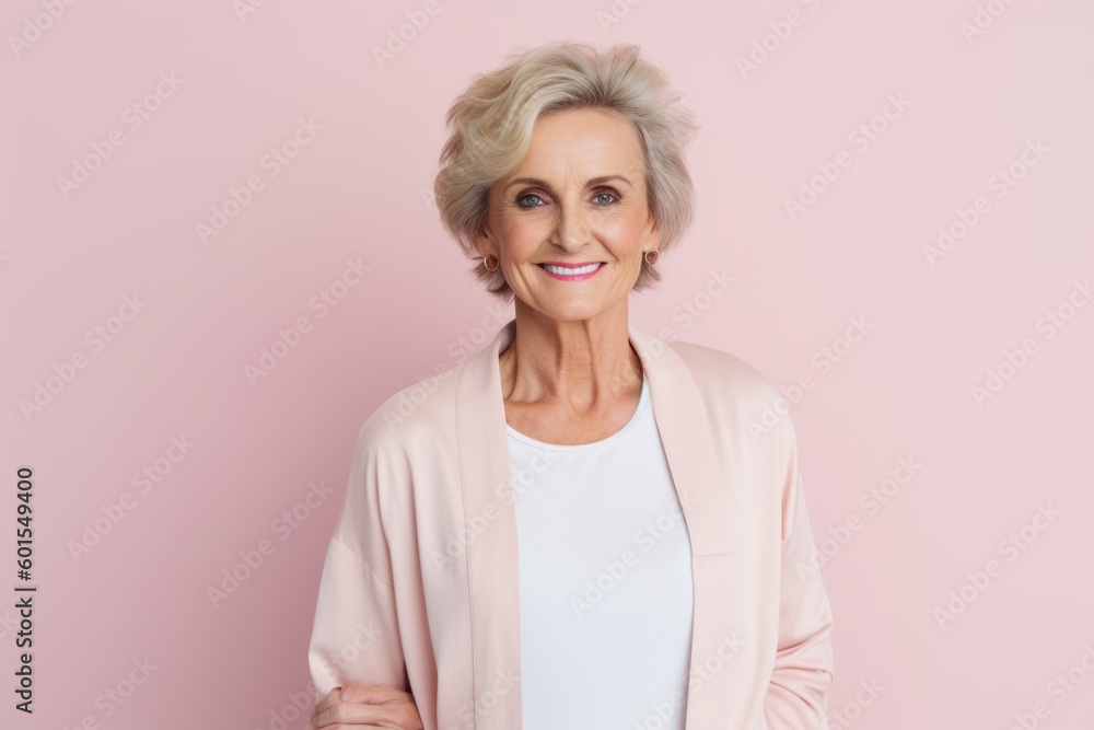 Portrait of smiling senior woman looking at camera isolated on pink background Portrait of smiling senior woman looking at camera isolated on pink background
