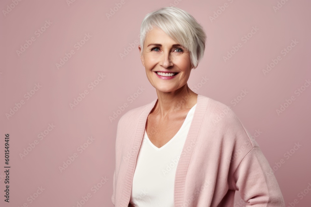 Portrait of smiling senior woman looking at camera isolated on pink background Portrait of smiling senior woman looking at camera isolated on pink background