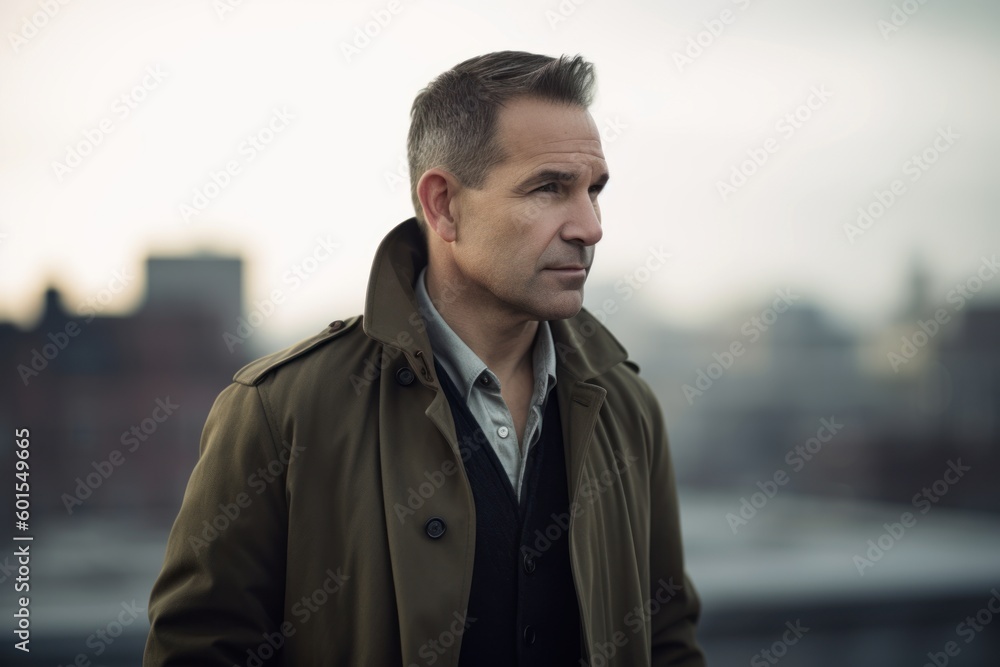 Portrait of a handsome mature man in a coat on the street Portrait of a handsome mature man in a coat on the street
