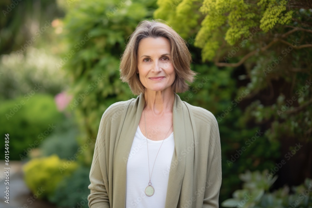 Portrait of smiling mature woman standing in the garden on a sunny day Portrait of smiling mature woman standing in the garden on a sunny day