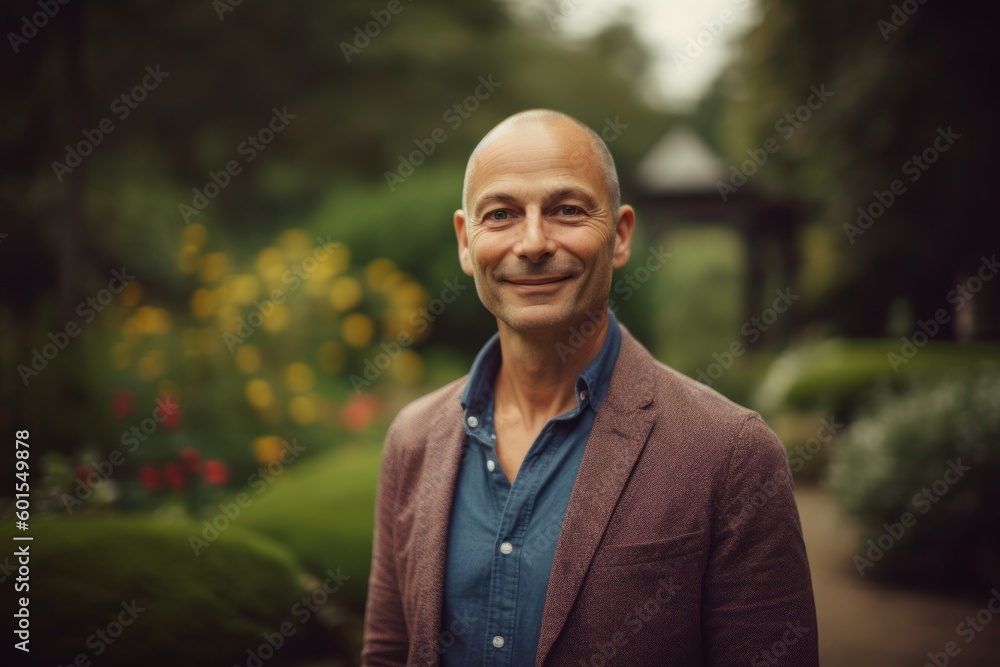 Portrait of a smiling middle-aged man in the garden. Portrait of a smiling middle-aged man in the garden.
