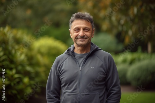 Portrait of a smiling middle-aged man in sportswear.