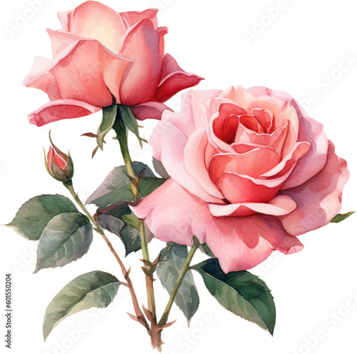 Fototapeta Naklejka Na Ścianę i Meble -  Bouquet of pink roses isolated on white background. Watercolor illustration.