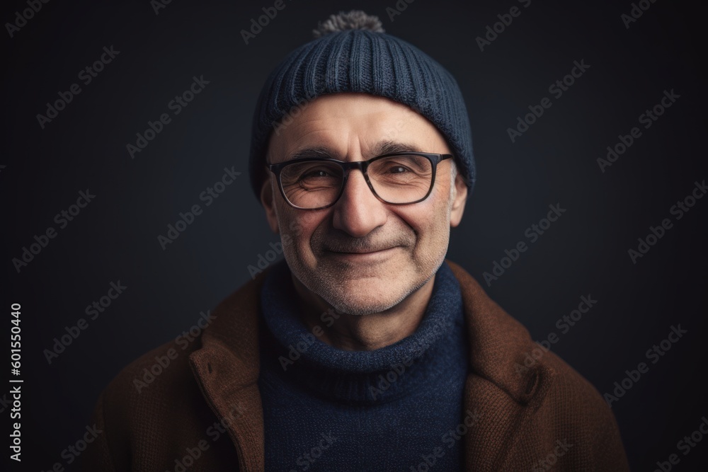 Portrait of a middle-aged man wearing a hat and glasses Portrait of a middle-aged man wearing a hat and glasses