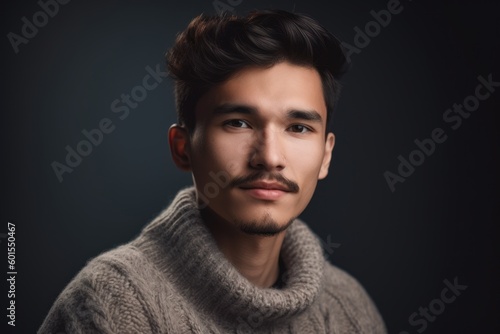 Portrait of a handsome young man in a sweater on a dark background