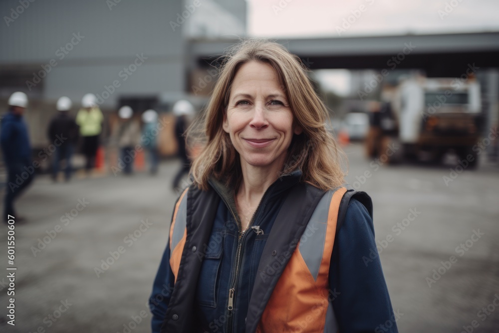 Portrait of a beautiful mature woman standing in front of a warehouse
