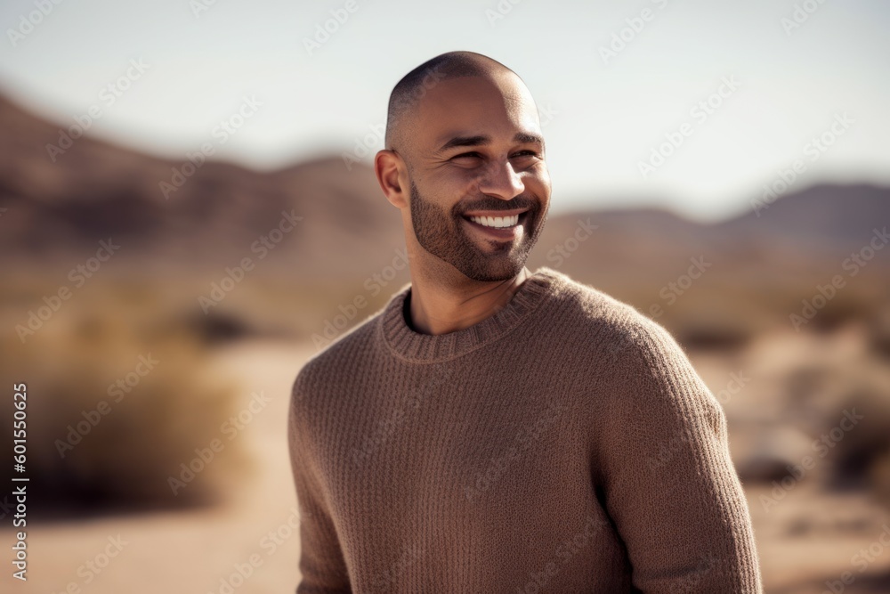 Portrait of a smiling man standing in the middle of the desert Portrait of a smiling man standing in the middle of the desert