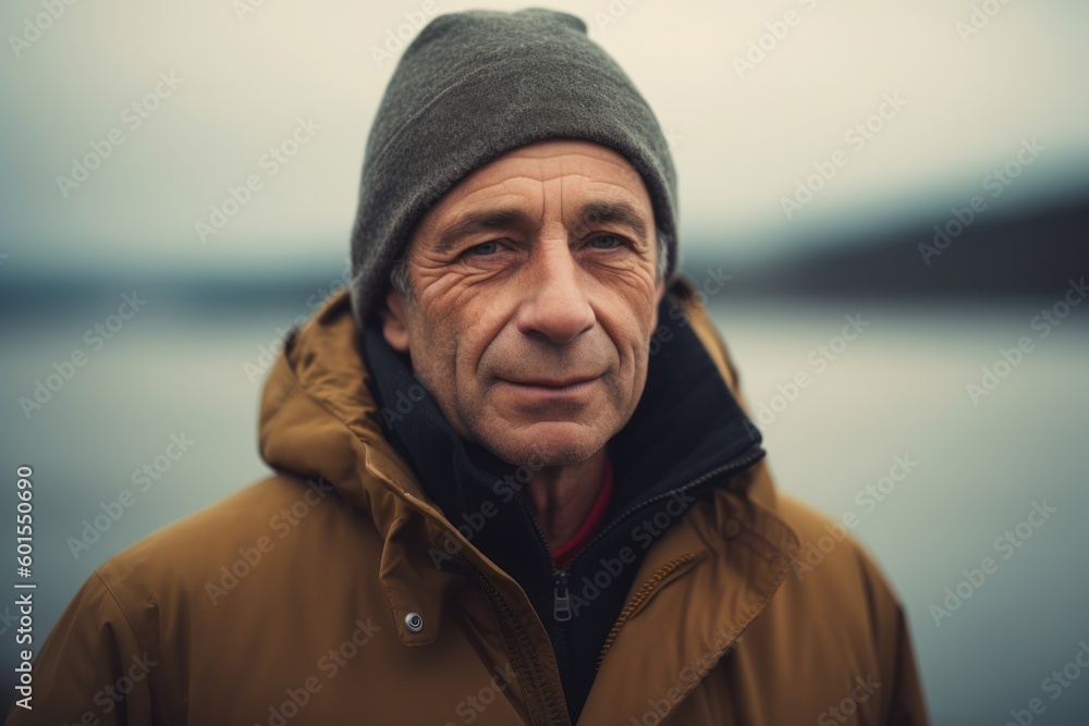 Portrait of a senior man in a warm jacket and hat. Portrait of a senior man in a warm jacket and hat.