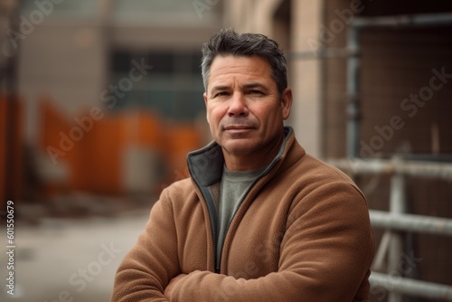 Portrait of a middle-aged man in an urban setting.