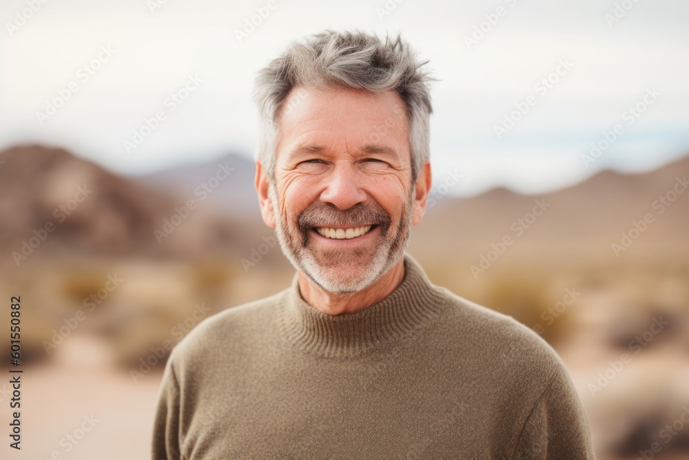 Portrait of a smiling senior man standing in the middle of the desert Portrait of a smiling senior man standing in the middle of the desert