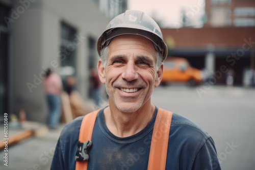 Portrait of happy mature man in hardhat looking at camera outdoors © Eber Braun