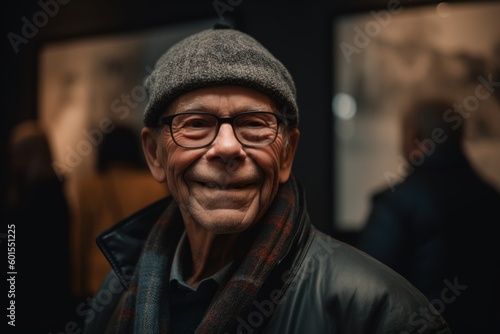 Portrait of a smiling senior man in a hat and glasses.