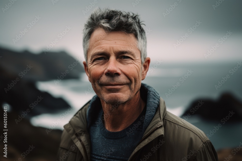 Portrait of a handsome mature man standing in front of the ocean Portrait of a handsome mature man standing in front of the ocean