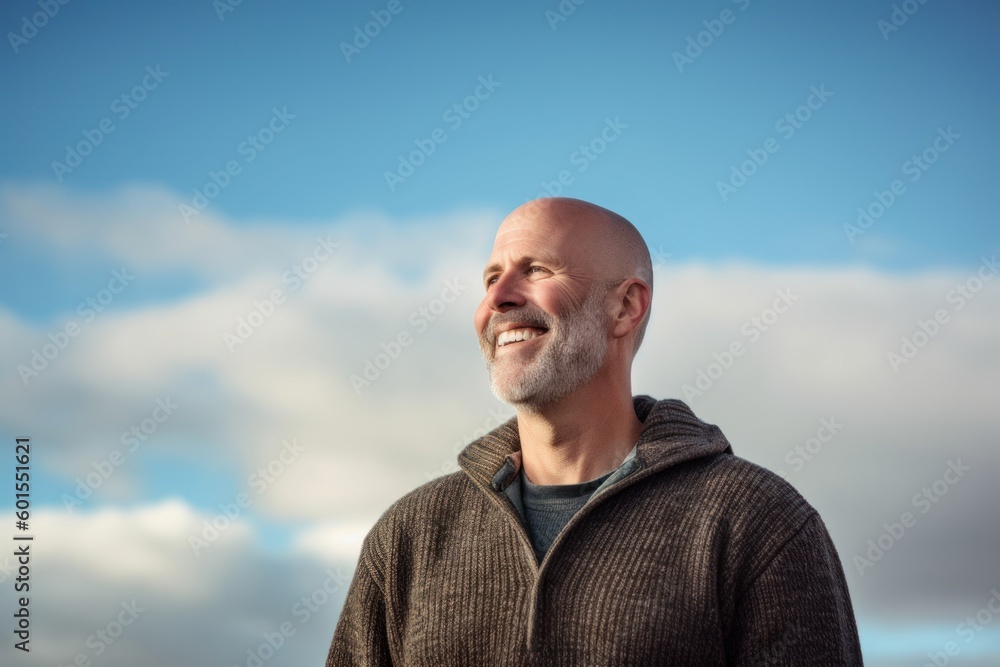 Portrait of a senior man smiling at the camera against blue sky Portrait of a senior man smiling at the camera against blue sky